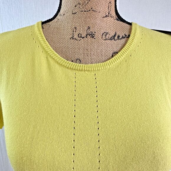 Atos Lombardini Womens Yellow Knit Short Sleeves Crew Neck Soft Sweater Sz 10/46 - Picture 4 of 14